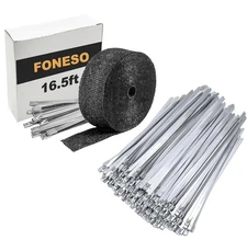 Black Exhaust Heat Wrap, Foneso 2'' x 16.5' Exhaust Header Wrap Tape,Metal Zi...