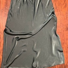 Vintage 90s Y2K Sage Green Satin Midi Slip Skirt  Side Slit Women's Size XL