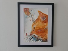 Original Watercolour Abstract Cat Painting "Abstract Ginger Cat" A3