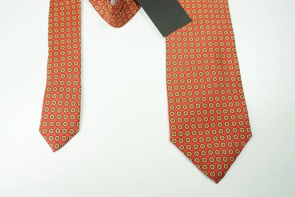 Corbata geométrica 100 % seda Cesare Attolini rojo cereza dorada TOTALMENTE NUEVA Foto 3 de 4