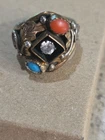 Sterling Turquoise Navajo Ring Coral  Gold-filled Signed ML Vintage