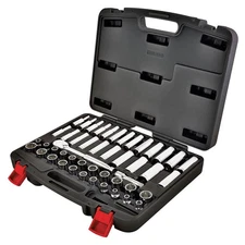 Hand Tool Set 47-Piece Short and Deep Well Sockets 3/8" Drive Plastic Case Inclu