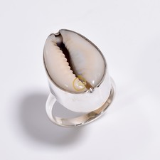 Cowrie Sea Shell Ring 925 Sterling Silver Handmade Sea Shell Gift Jewelry