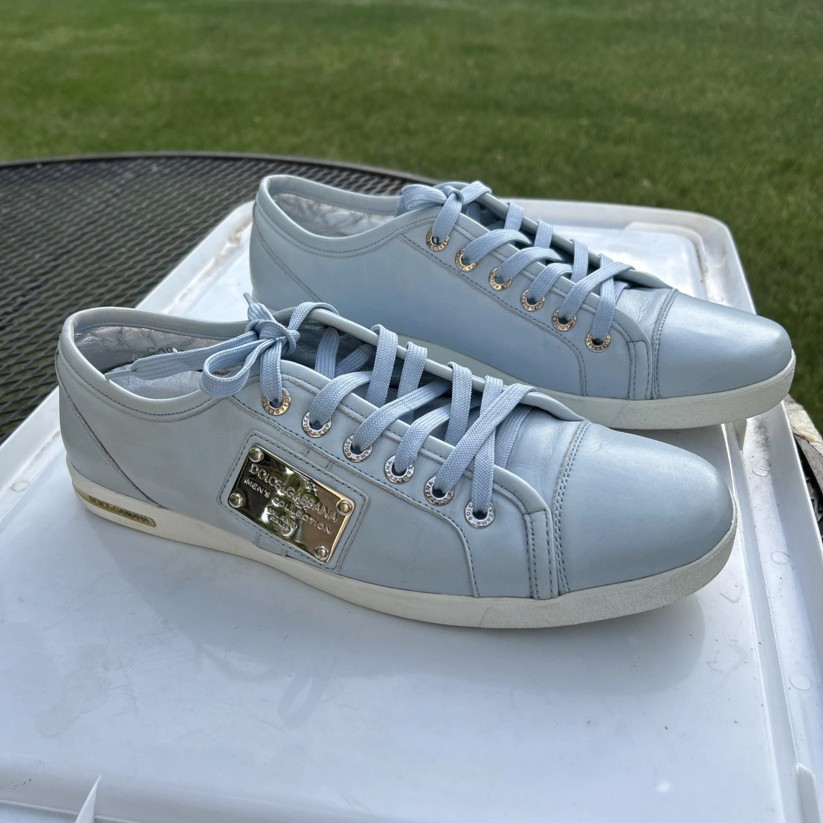 Dolce & Gabbana Powder Blue Leather Low Top Sneakers Size 10.5-11 Us