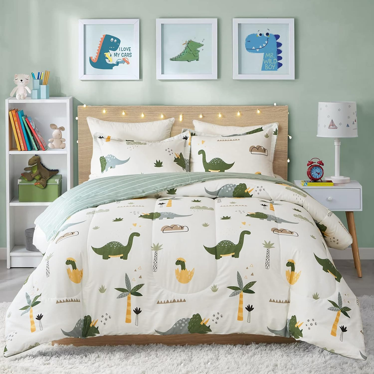 Joyreap Dinosaur Kids Cotton Comforter Queen (88"x88"), Dino Green 