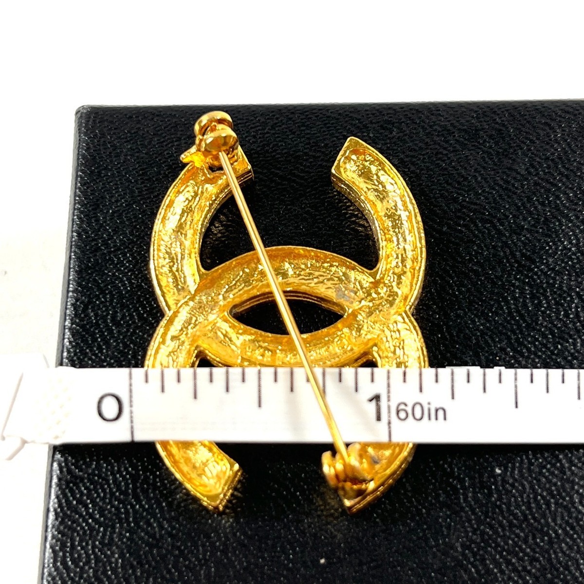 CHANEL COCO CC Logo Brooch Gold Rhinestone Vintage Authentic