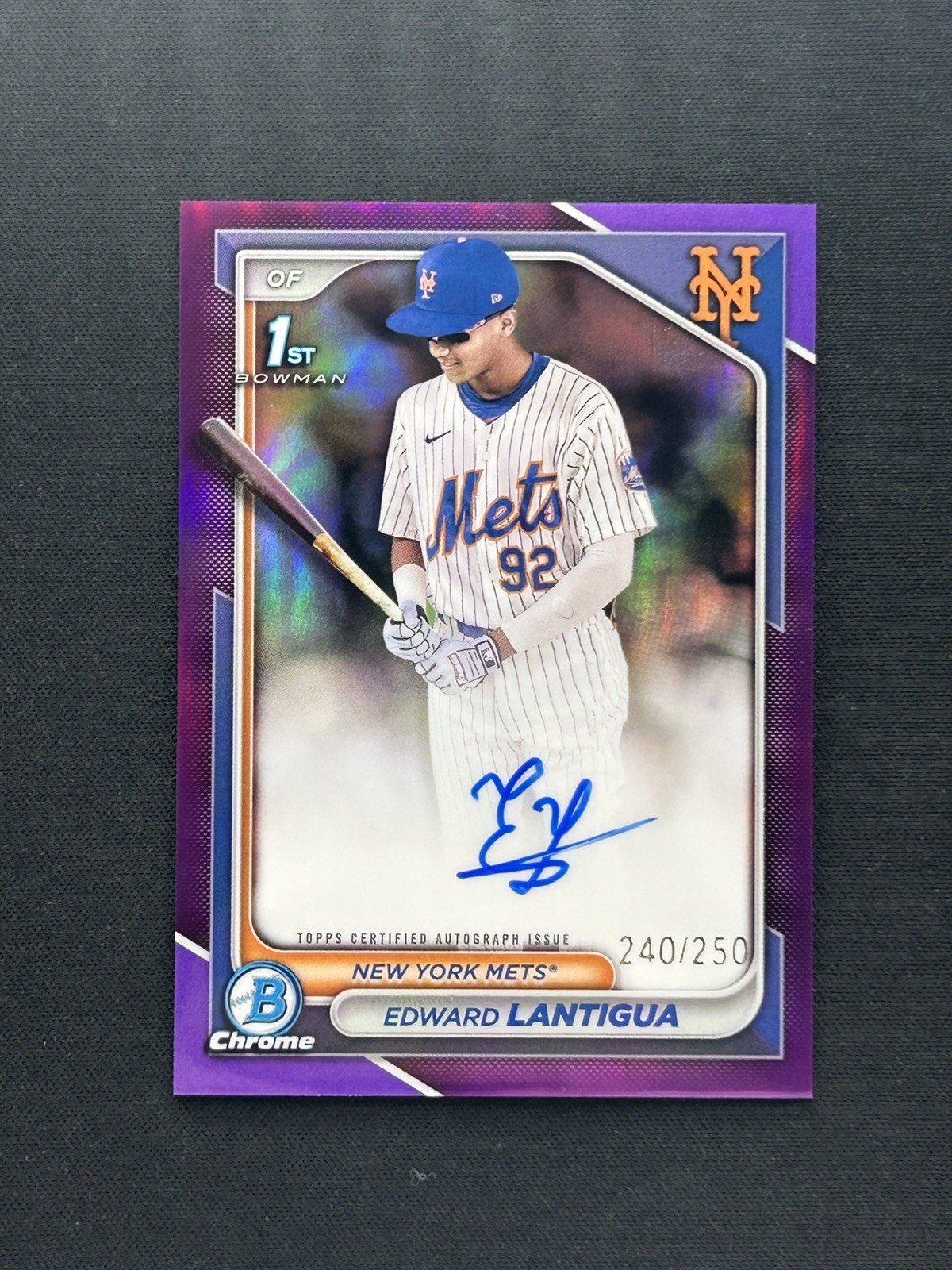 2024 Bowman Chrome Edward Lantigua /250 1st Purple Refractor Auto #CPA-EL Mets