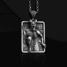 Baphomet Satanic Oxidized Necklace 925 Sterling Silver Necklace Duty Free