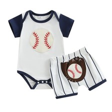 Kavousa Baby Boy Baseball Outfit 3-6 Months, Straped White