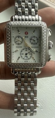 Michele Deco Watch Stainless Steel Rectangular Diamond Bezel, 0.66ctw