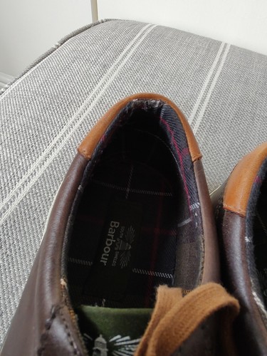 Barbour Brown Leather Country Shoes / Trainers Mens Size Uk 8, Logo On Bottom. - Picture 9 of 21