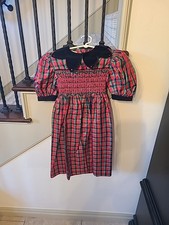 Vintage 90s Boutique Polly Flinders Heirlooms Smocked Dress Girls Size 6 Red