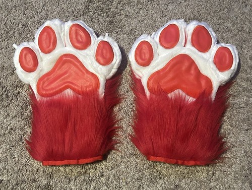 Red White Faux Fur Fursuit paws Paw with claws