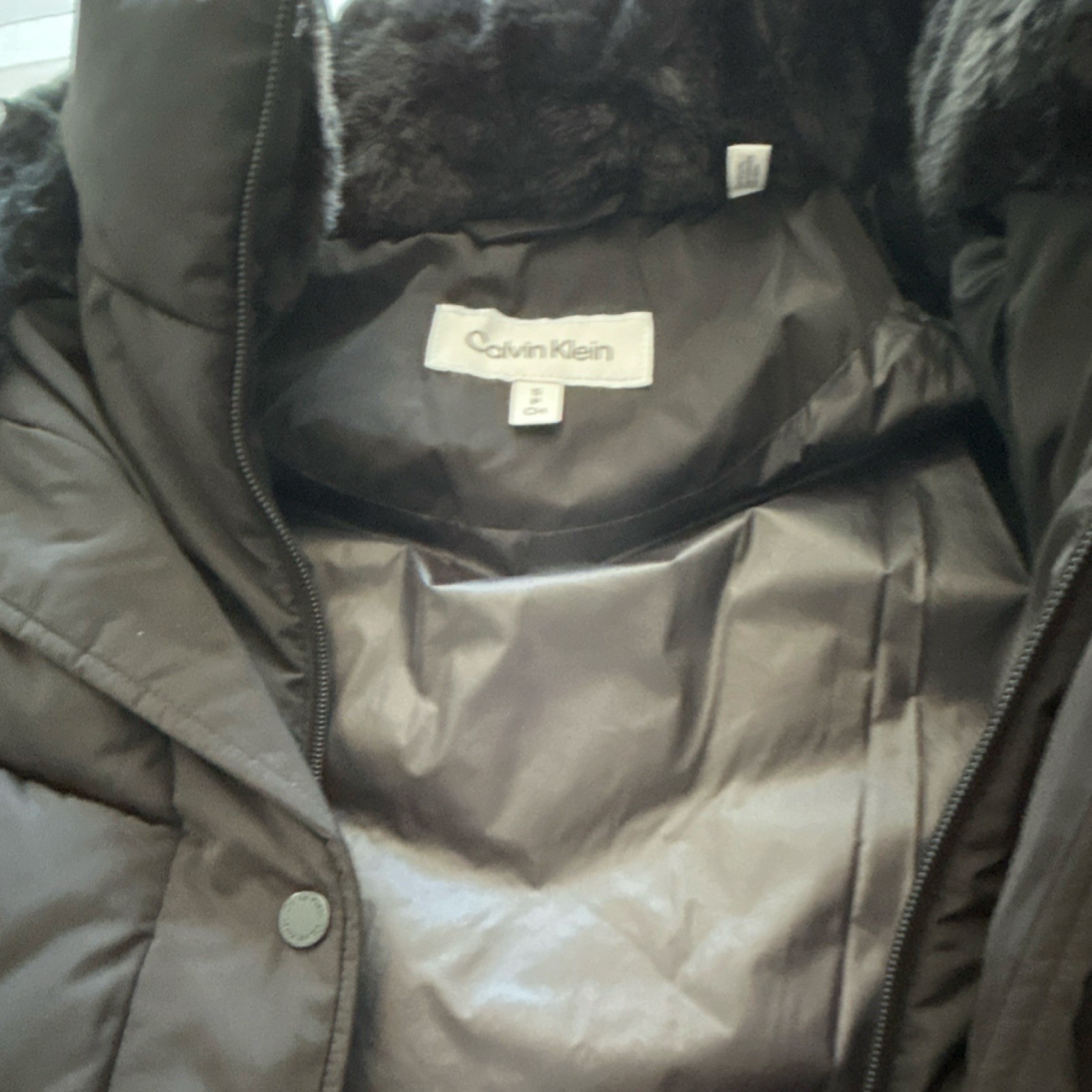 Calvin Klein Women's Heavyweight Hooded Mid-Length Black Puffer Jacket Size S thumbnail 2