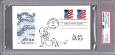MORT WALKER SIGNED UNITED WE STAND FDC     MISS BUXLEY SKETCH    JSA+PSA SLABBED