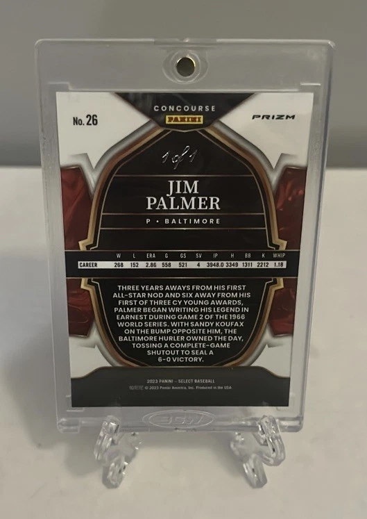 Panini Select Jim Palmer 2023 piel de serpiente negra 1/1 orioles Foto 2 de 2