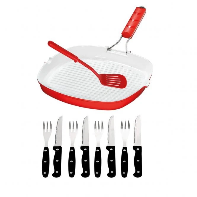 Very Titan Grill Sartén Inducción 28x28 cm + 8 piezas Set de cubiertos de carne II Wahl15661