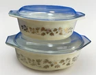 VTG 2 Ea. Pyrex Golden Acorn 043 Casserole Dishes 1-1/2 qt & 2-1/2qt 045
