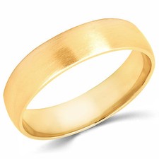 Solid 14K Yellow Gold 5mm Brush Finish Comfort Fit Men Women Wedding Band Ring