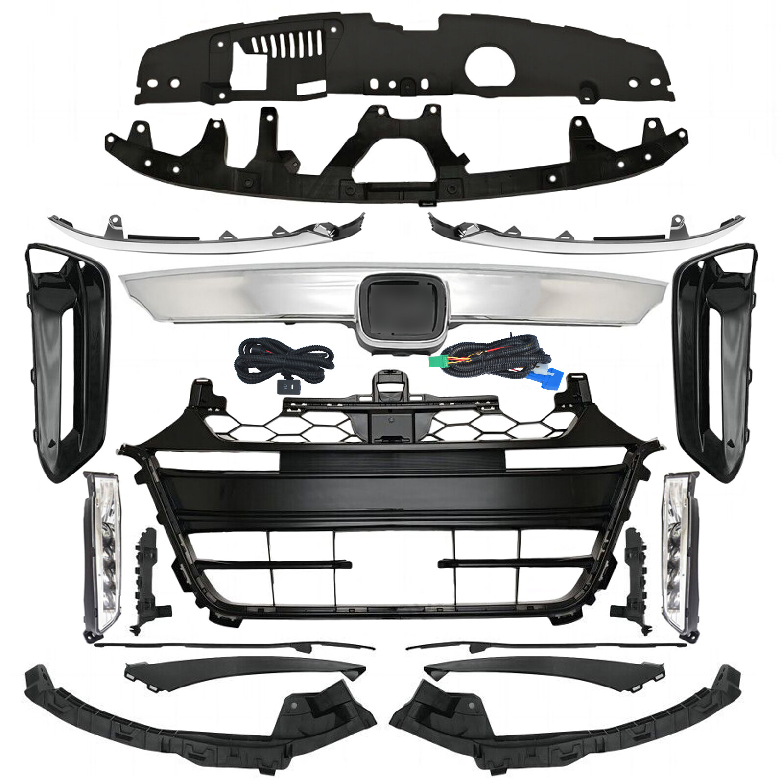 18PC Fit Accord 2018-20 Chrome Grille Molding Fog light Bumper Headlight Bracket