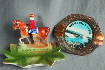 Vtg. CANADIAN MOUNTY figure Niagara Falls CANADA + Copper Niagara ash tray