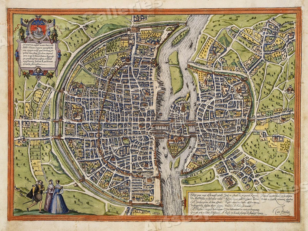 Paris 1572 Historic City Map - Vintage France Plan de Paris