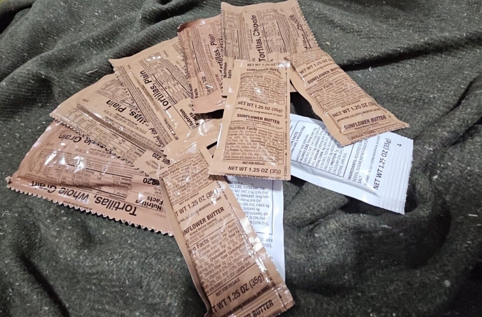 MRE FIVE Tortillas w/ Sunflower Butter Lot 103 Camping Hunting