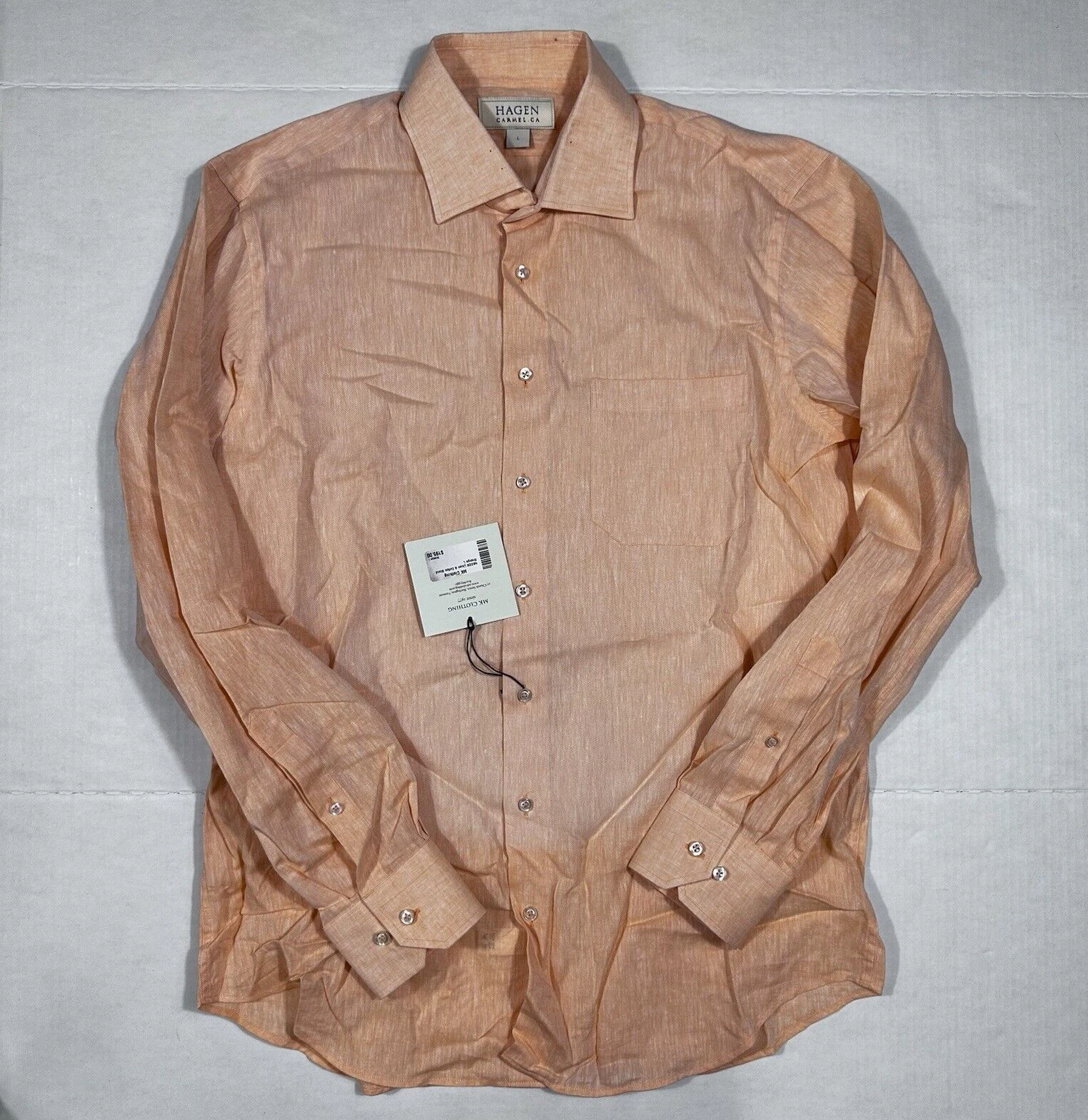 $195 New HAGEN CARMEL Men's Large L Orange Linen/Cotton Button Front Shirt