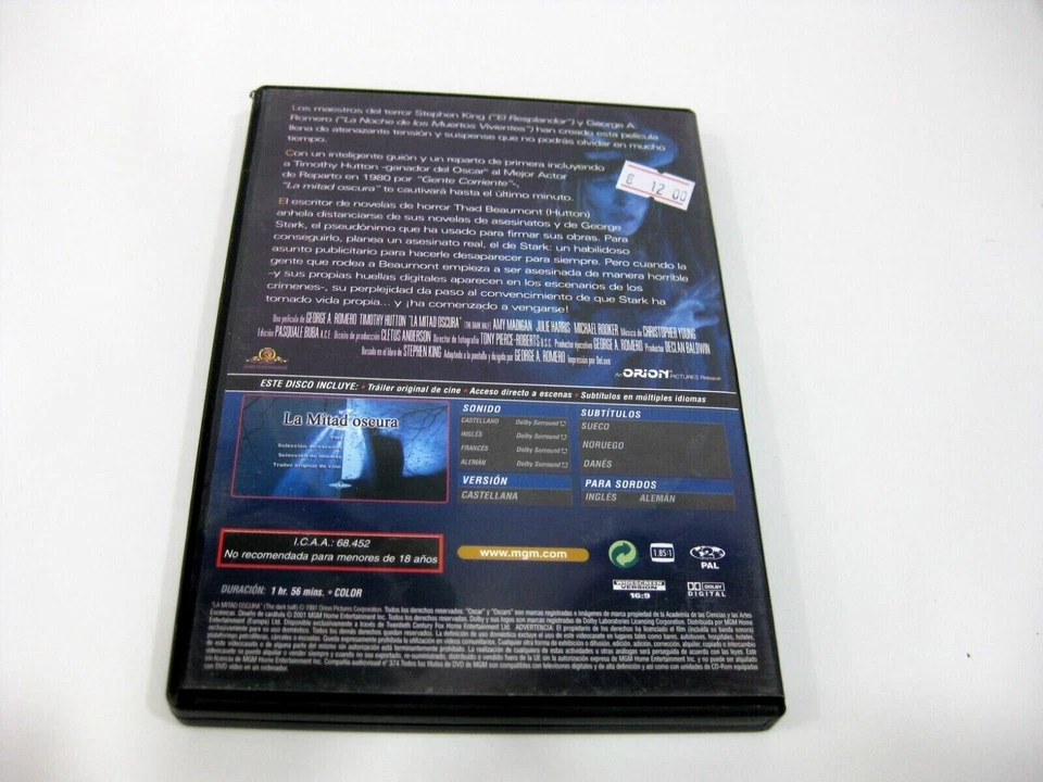 The Dark Half DVD Timothy Hutton Amy Madigan Julie Harris Michael Rooker - Image 2 of 2