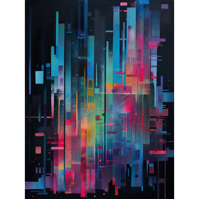 Modernes abstraktes geometrisches Neon-Stadtbild Gemälde riesiger Wandkunstdruck 18 x 24 Zoll