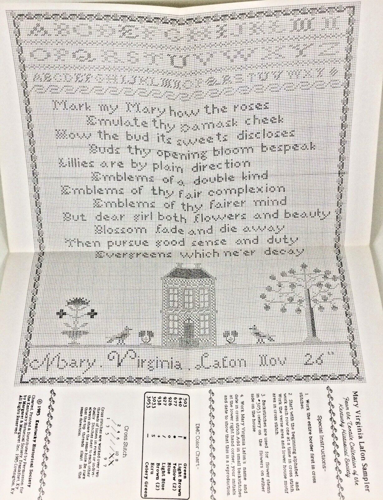 Margaret & Margaret Inc Mary Virginia Lafon 1821 Cross Stitch Sampler Pattern