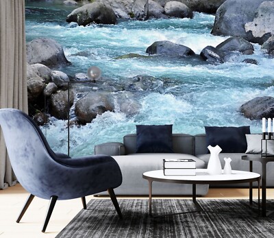 3D Black Rock River ZHU559  Wallpaper Wall Mural Removable Self-adhesive Ann