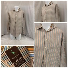 Tailorbyrd Dress Shirt Medium Mens Orange Green Stripe Cotton YGI N2-532