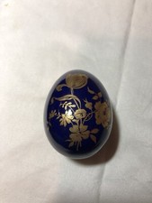 BEAUTIFUL VINTAGE ROCHARD LIMOGES PORCELAIN EGG COBALT BLUE & GOLD TRINKET BOX