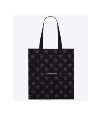 SALE SAINT LAURENT Tote Bag RIVE DROITE Series Cotton Black Stars NEW