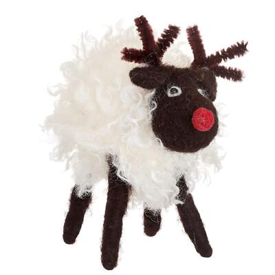 Sass & Belle festliche Rudi rote Nase Schafwolle Baumschmuck Christbaumkugel