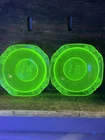 Federal Glass Parrot Green Small Fruit Bowls set of 2 Uranium Vaseline