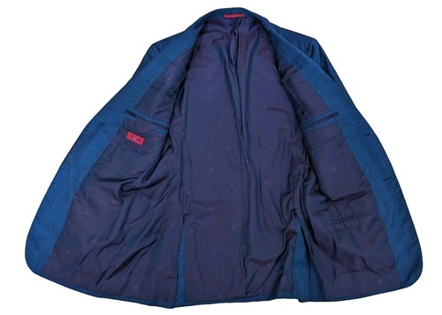 Isaia Napoli 100% Wool Gray With Blue Check Men's Size 54L (US 44L) Italy - Picture 15 of 23