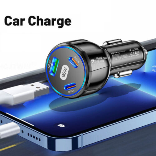 90W LED Car Charger 3 Ports Fast Charge PD USB Type C Adapter Car Phone Charger - Afbeelding 1 van 9