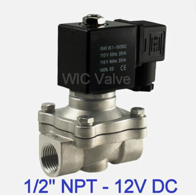 1/2'' Inch Stainless Steel Electric Solenoid Process Valve NC 12V DC Viton Seal
