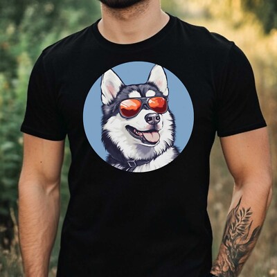 Mens Husky Sunglasses Cotton T-Shirt Size XS to 5XL