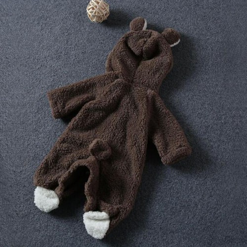 Infant Baby Girl Boy Fleece Cute Bear Hooded Romper Jumpsuit Winter Warm Outfits - Picture 9 of 16