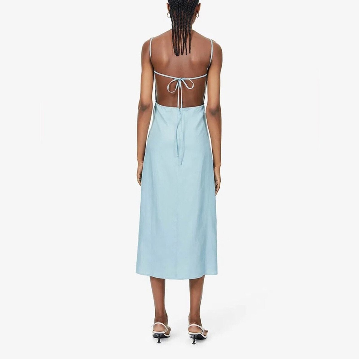 reformation nia linen dress REFORMATION Nia Front-Split Tie-Back Linen Midi Dress