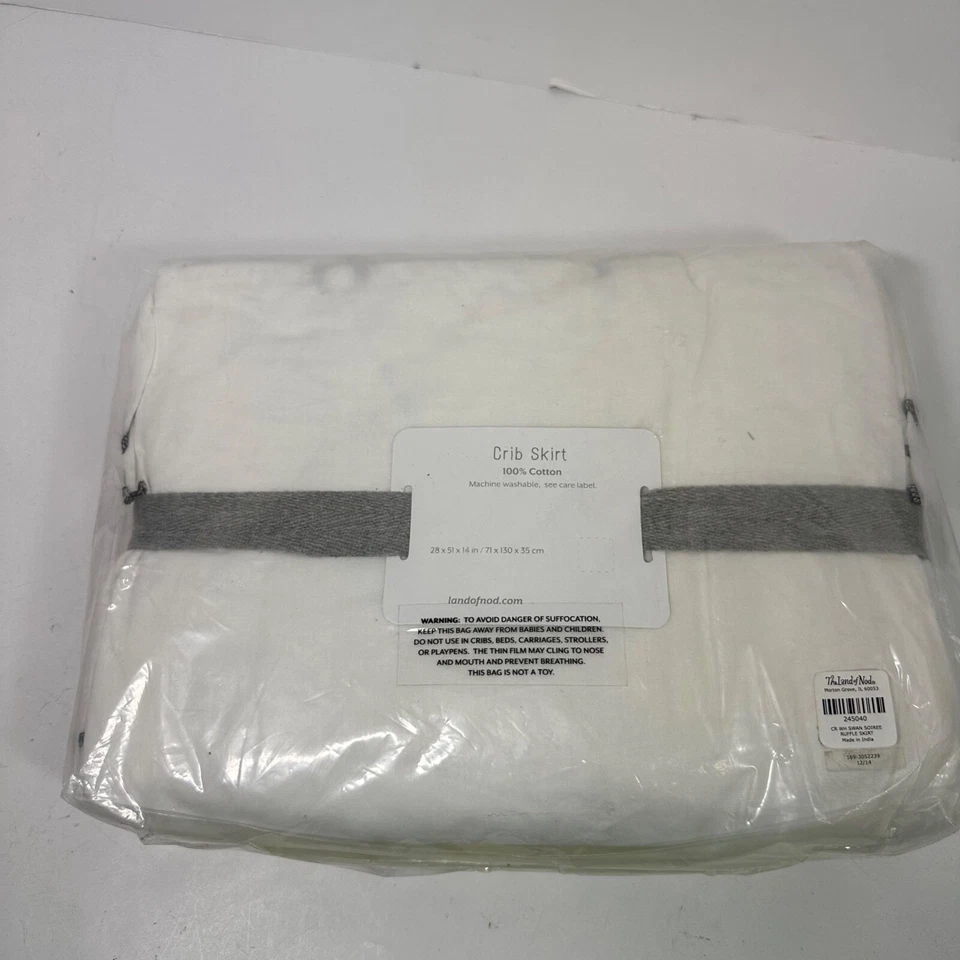 Falda Cuna The Land Of Nod Swan Soirée Blanca Volantes Borde Negro 100% Algodón NUEVA Foto 4 de 4