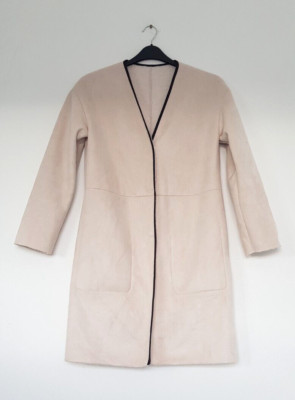 Matalan Ladies Faux Suede Knee Length Coat in Cream & Fleece Lining, Size Small