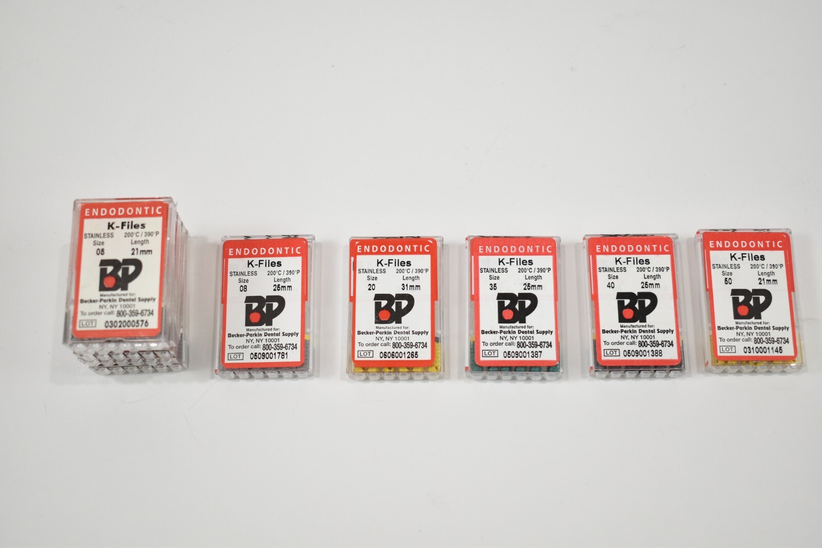 Dental Endodontic K FILES Becker-Parker Sizes 08, 20, 35, 40, 50 TOTAL 10 Pkgs