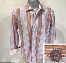 Robert Graham L Large Long Sleeve Shirt Flip Cuffs Lavender Orange Geometric Men
