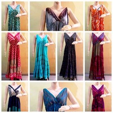 Vintage Sari Silk Maxi Beach Sundress Boho Gyosy Dress hippie Indian 20 PC