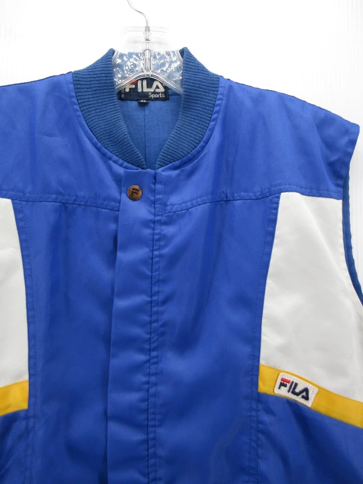 VINTAGE Fila Vest Men XL Blue Bomber Jacket Ski Coat Satin Full Zip 80s Sports - Image 2 of 4