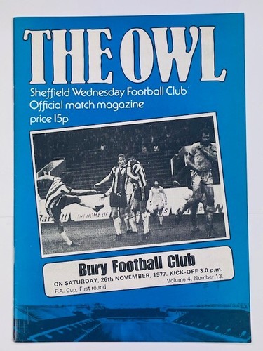 1977/78 Sheffield Wednesday V Bury 26.11.1977 FA Cup 1. Runde